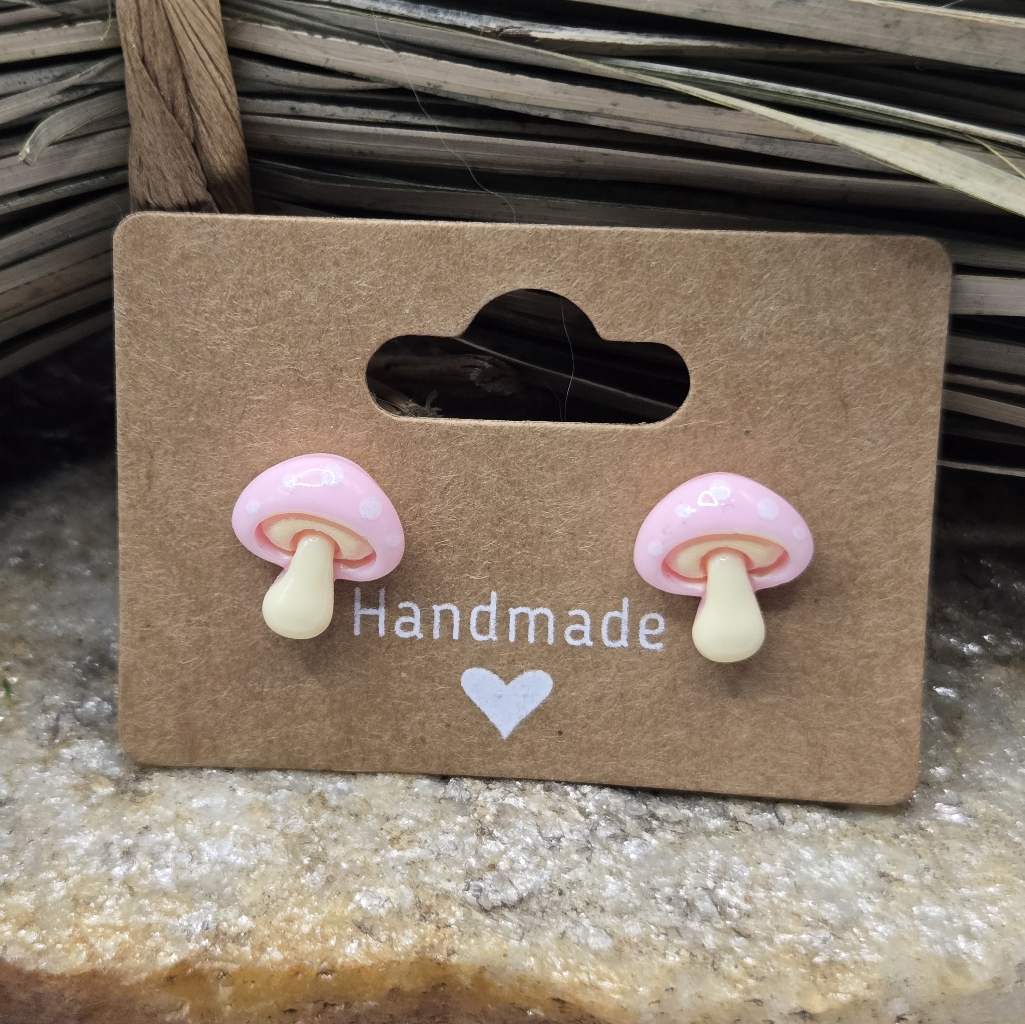 Mini Mushrooms Earrings Light Pink Polka Dot Pierced Stud Light Weight Fashion 15$
